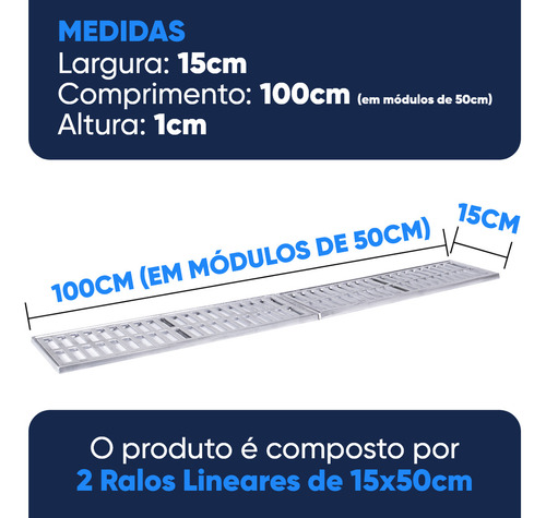 Relim Ralo Linear em Alumínio 15x100cm com Tela Anti Insetos Escovado