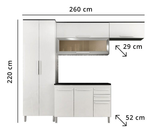 Imagem 3 de 5 de Cozinha Modulada 4 Peças Cristal Com Tampo - Branco