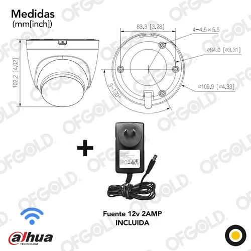 camara ip minidomo dahua 2Mpx apta exterior H265 Lente 2.8mm