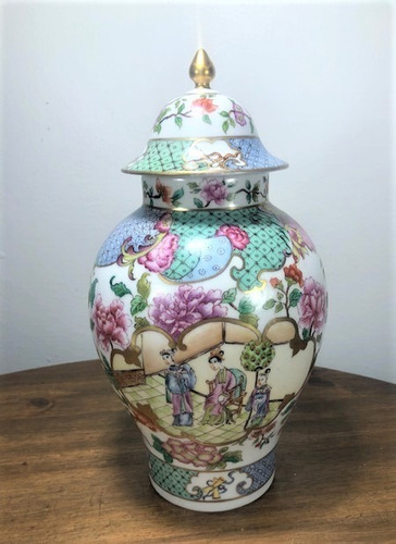 Vaso De Porcelana Pintado À Mão, Com Tampa 27cm
