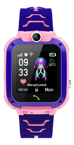 Reloj inteligente impermeable Q12 para niños con funda rosa