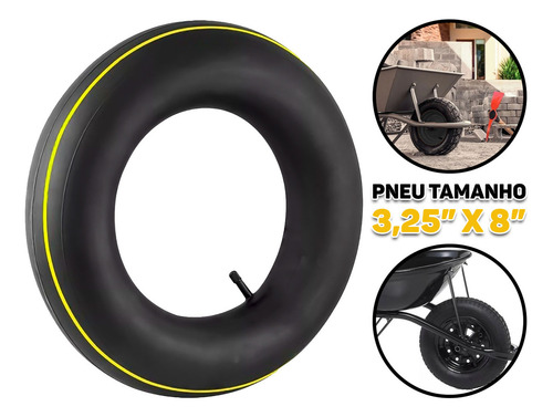 Kit Pneu Para Carrinho De Mão 3,25 X 8 + Câmera Ar - Fertak