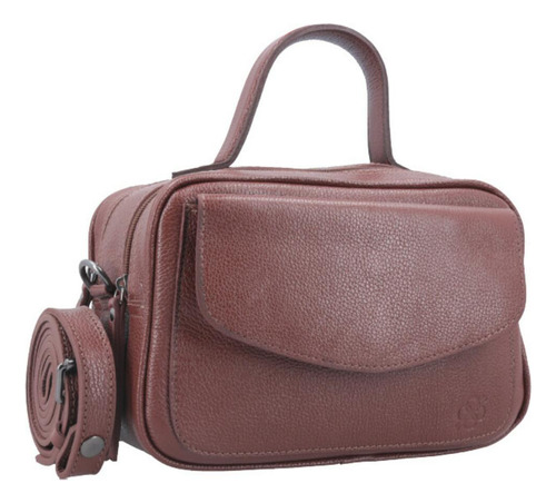 Bolsa De Couro Legítimo Feminina Baú Cor Marrom