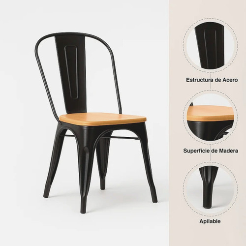 Sillas Dejaus Tolix Madera, Set De 4 Unidades