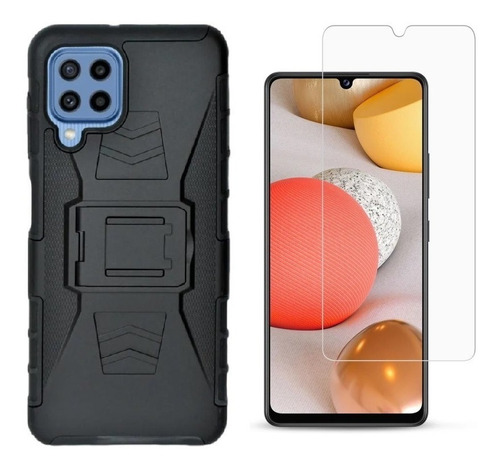 Mica + Funda Uso Rudo + Clip Para Samsung Galaxy A22 4g M22