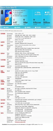 Xiaomi Redmi Note 11s 2201117sl 8gb 128gb Dual Sim Duos