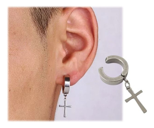 Aros Presión Argolla Acero Resistente Con Cruz Piercing Moda