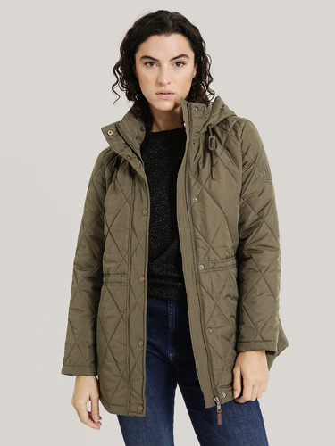 Parka Quilted Con Gorro Y Cierre Verde Tommy Hilfiger