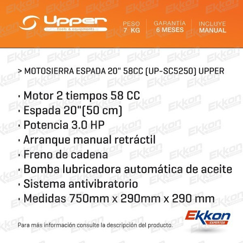 Imagen 2 de 8 de Desmalezadora Upper 52 Cc Motosierra Upper Espada 58 Cc Ctas
