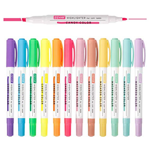 Marcadores Punta Doble Camarelo Macaron Zeyar Marcatexto 12u