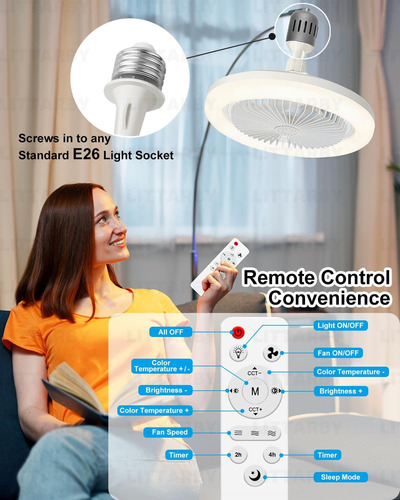 Lámpara Led Y Ventilador Para Socket Con Control Remoto 20w