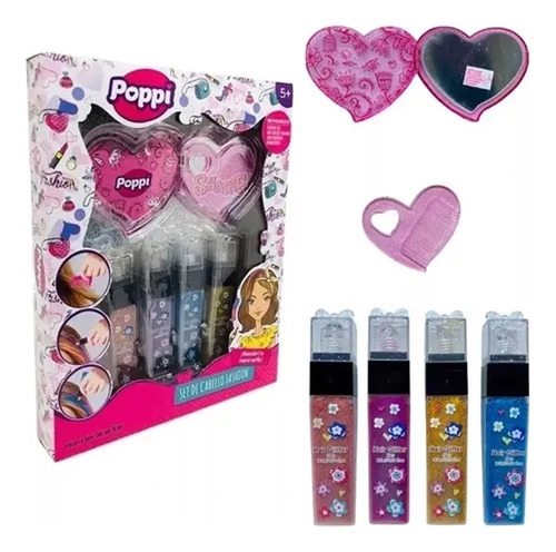 Set De Belleza Pinta Cabello Fashion Brillos Infantil Poppi