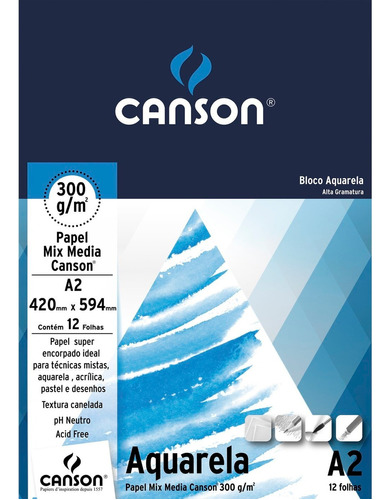 Bloco Papel Canson Aquarela A2 300g 12 Folhas