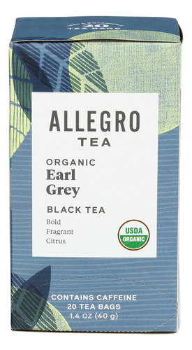 Allegro Tea, Bolsas De Te Earl Grey Organico, 20 Unidades