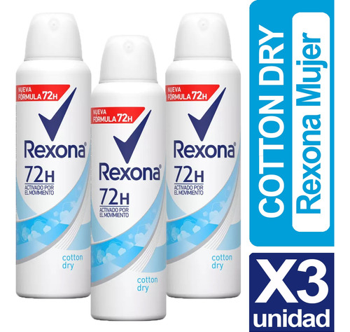 Desodorante Rexona Cotton Dry Pack X3 Unidades