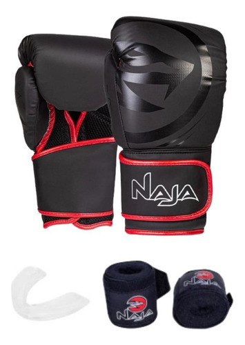 Kit Boxe Muay Thai Naja Black Line + Luva + Bandagem + Bucal