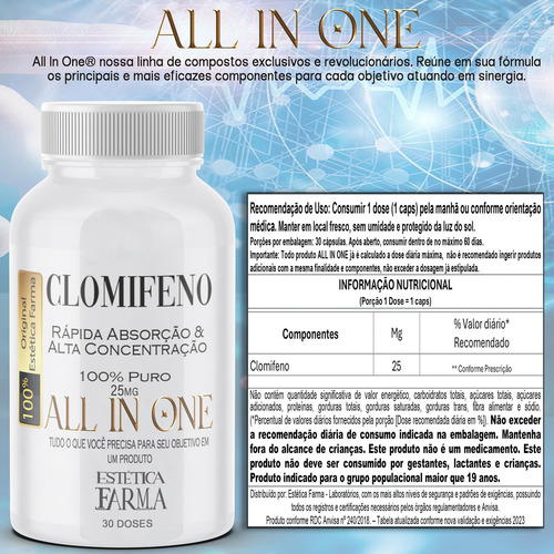 Clomifeno Rápida Absorção Alta Concentração 25mg 100% Pura Sabor Sem Sabor