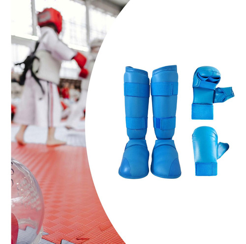 Equipo De De Karate, Guantes De Boxeo, Espinilleras, Azul S