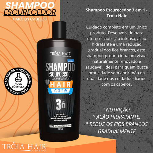 Shampoo Escurecedor 3 Em 1 C/ 130ml Nova Fórmula Tróia Hair