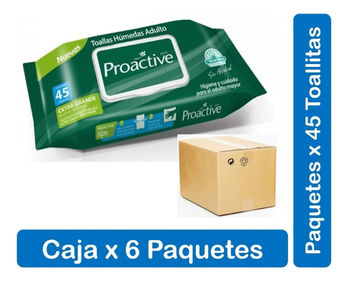 6  Paquetes Toalla Húmeda Adulto Proactive Xg 45 Unidades 