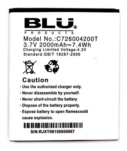 Bateria Pila Blu Dash 5.0 C726004200t D412 D412u D410