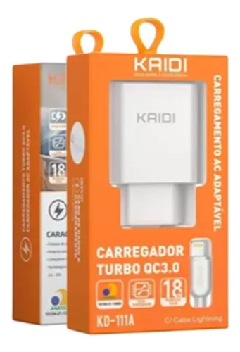 Carregador Tomada Usb C/cabo Compativel iPhone Kd-111a Kaidi