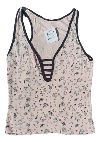 Remera Musculosa Corta Crop Top Rosa Estampada 