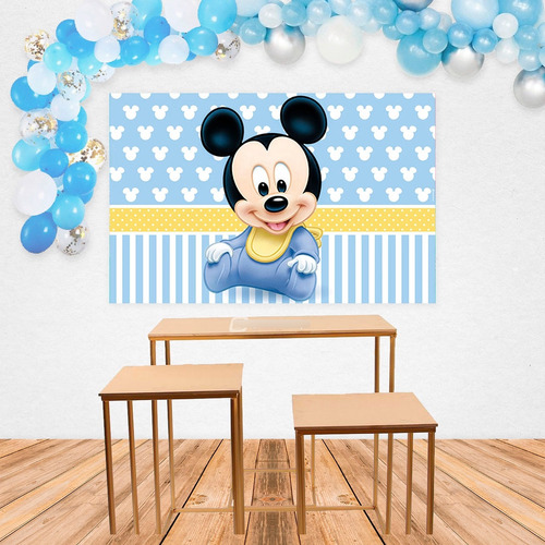 Fondo De Tela Mickey Mouse Bebe Y Pluto Baby Shower Bautismo