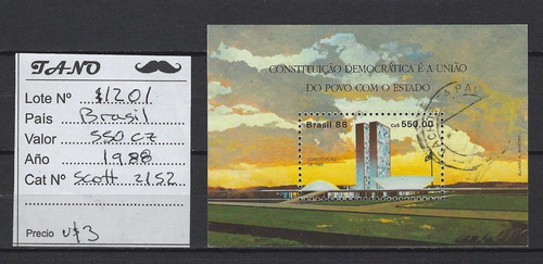 Lote1201 Brasil Bloque 550 Cz. Año 1988 Scott# 2152