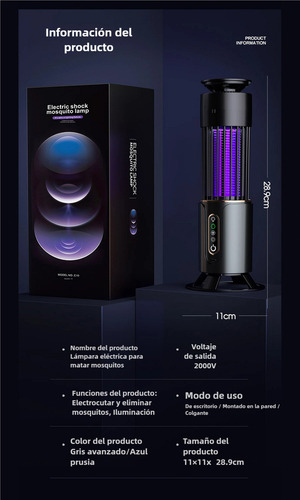 Lámpara Repelente Eléctrica Recargable Mata Mosquitos Mosca 4500V Usb Color Azul