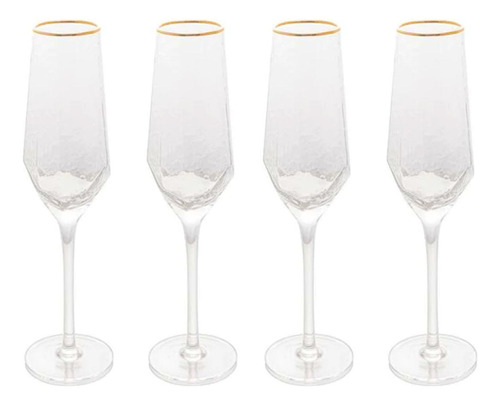 Jogo 4taças Cristal Champagne Espumante Borda Dourada 300ml