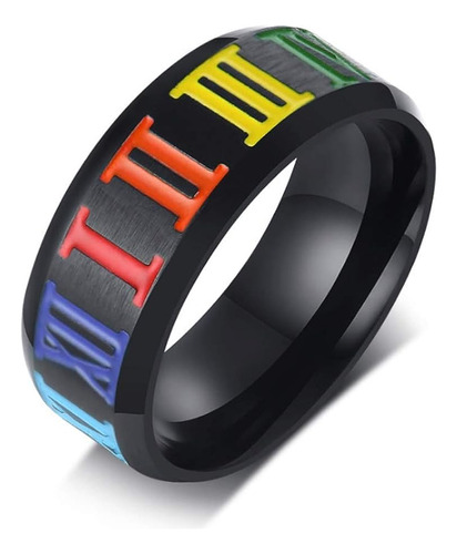 Anillo Acero Inoxidable Negro Con Numero Romano Lgbt Para Le