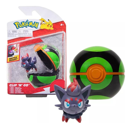 Pokemon Zorua Con Pokebola Verde Y Negro Clip N Go