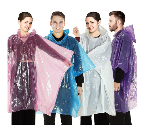 Poncho Lluvia Desechable 4 Colorido Capucha Para Adulto