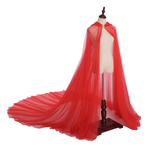 Disfraz De Halloween Capucha Tul Capa Universal Rojo