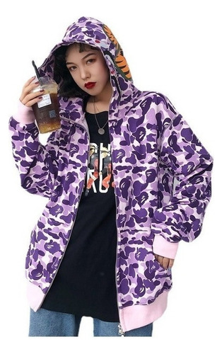 Sudadera Con Capucha Con Diseño De Camuflaje, Cabeza Tiburón