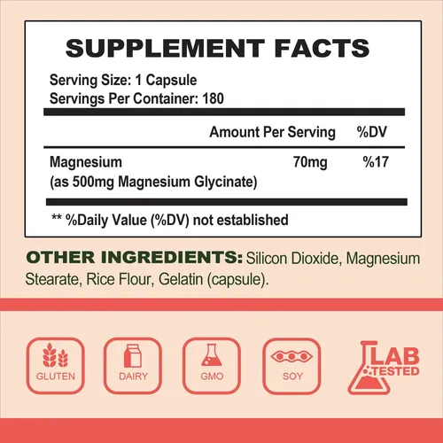 Glycinato De Magnesio De Nature4u 500mg, 100% Quelato Para S