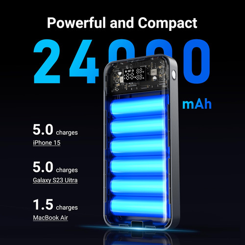 Banco De Potência Znoyaf 24.000 Mah 280 W Com 3 Portas Para