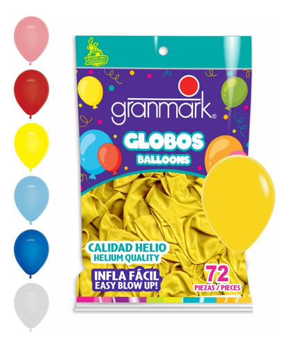 Bolsa De Globos De Látex No. 9 Granmark  72 Piezas  Pingmk1 Color Amarillo