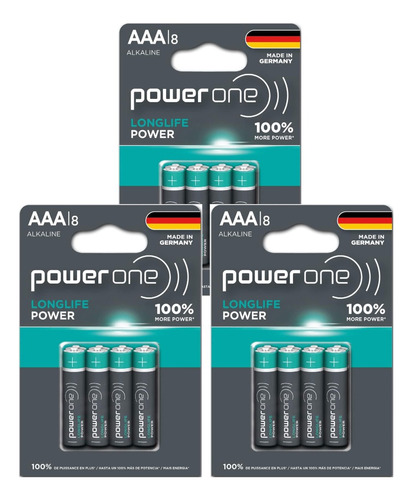 24 Pilas Aaa Power One Baterias Alcalinas De Larga Duración