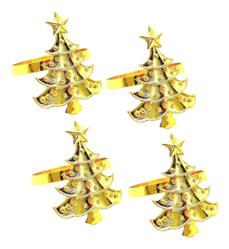 Porta Guardanapos Kit 4 Argolas Árvore De Natal Natalina Cor Dourado