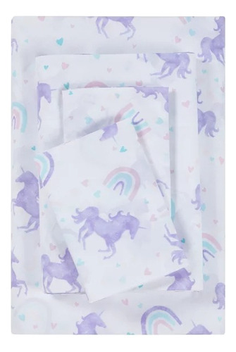 Set Sabanas Individual Unicornio Niñas 3 Piezas Microfibra Diseño De La Tela Dibujo