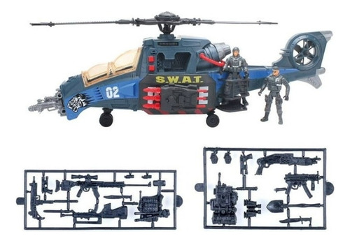 Helicóptero Militar De Juguete Con Accesorios Luz Y Sonido Color Azul