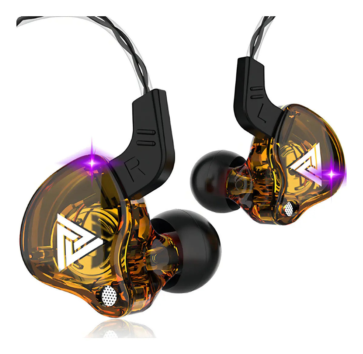 Fone De Ouvido Qkz Gamermusicos Retorno Palco In-ear + Case Cor Amarelo Luz Roxo