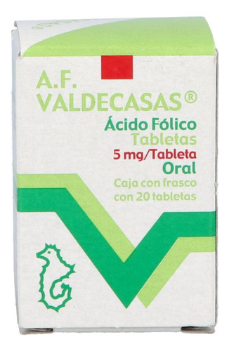 Ácido Fólico 5 Mg Caja Con Frasco Con 20 Tabletas