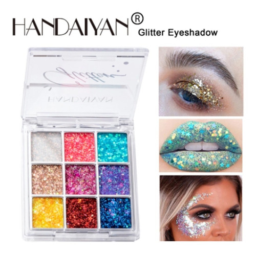Handaiyan Paleta De 9 Sombras Para Ojos En Gel  Con Glitters