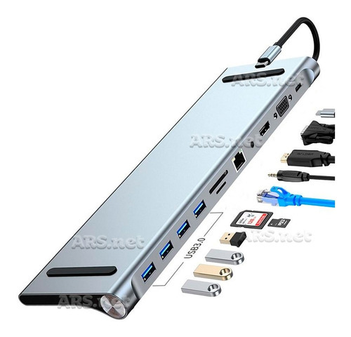Concentrador de estación de acoplamiento USB-C, concentrador tipo C 11 en 1 Dell Huawei Macbook