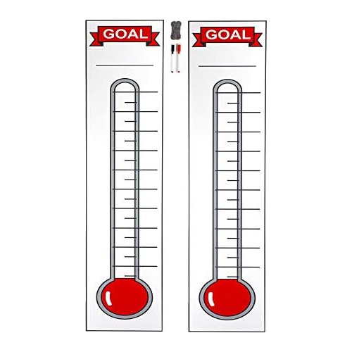 Goal Setting Chart, Fundraising Thermometer, 2 Pack, Dr...