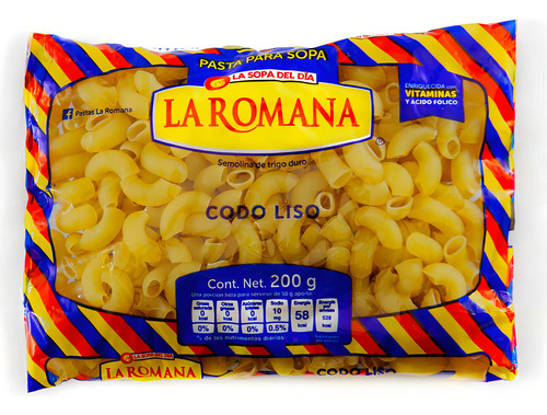 Pasta para Sopa La Romana Codo Liso 200g