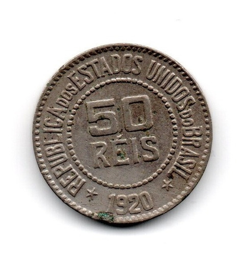 Brasil Moneda 50 Reis Año 1920 Km#517 Fecha Rara